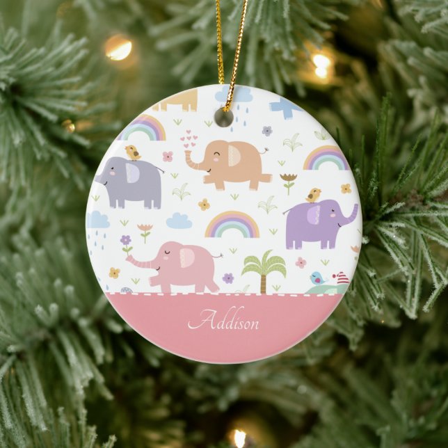 Ornamento De Cerâmica Pink Pastel Elephant Patterna Little Girl Christma (Árvore)