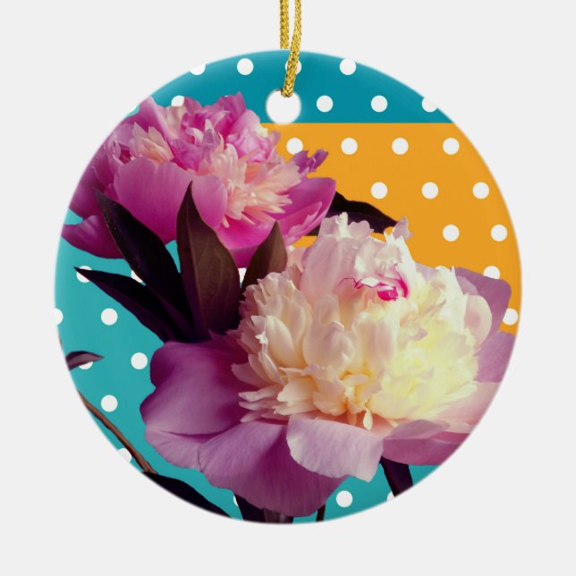 Ornamento De Cerâmica Pink Peony Flowers Modern Photo Ornament (Frente)