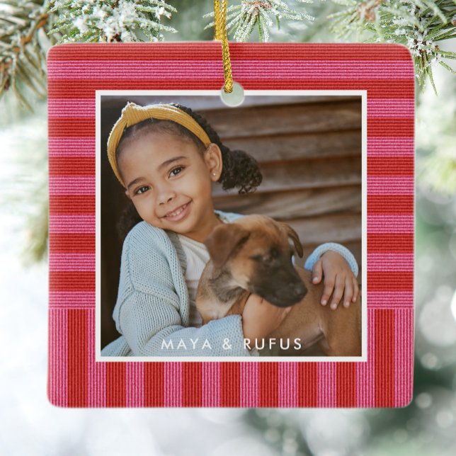 Ornamento De Cerâmica Pink red stripe simples, fofa, simples, Natal (Criador carregado)