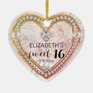 Ornamento De Cerâmica Pink Roses Diamonds Sweet 16 Keepsake Ornament