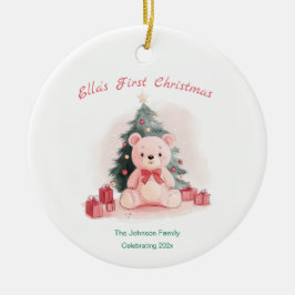 Ornamento De Cerâmica Pink Teddy Bear Primeiro Natal
