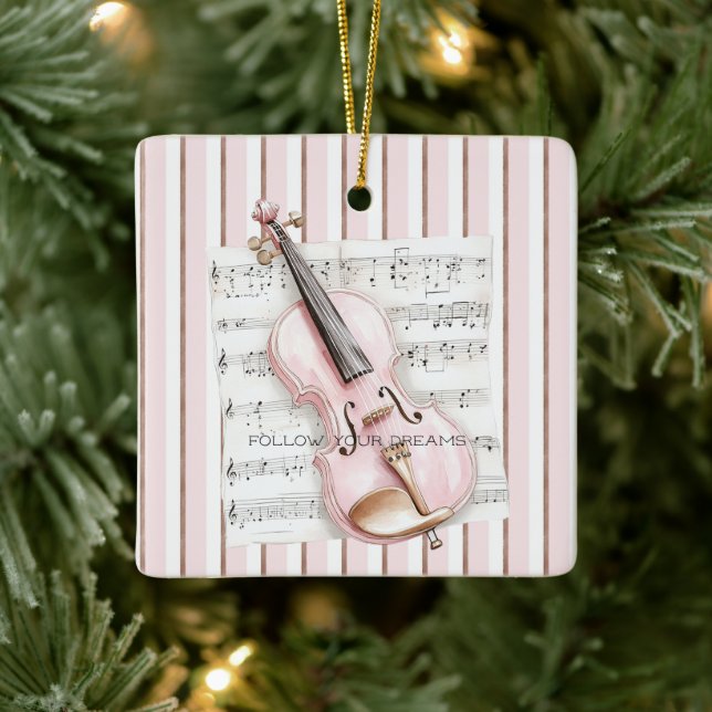 Ornamento De Cerâmica Pink Violin Music Sheet (Árvore)