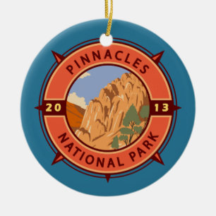 Ornamento De Cerâmica Pinnacle National Park Retro Compass Emblem