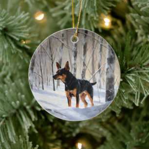 Ornamento De Cerâmica Pinscher Miniatura Deixe Nevar Natal