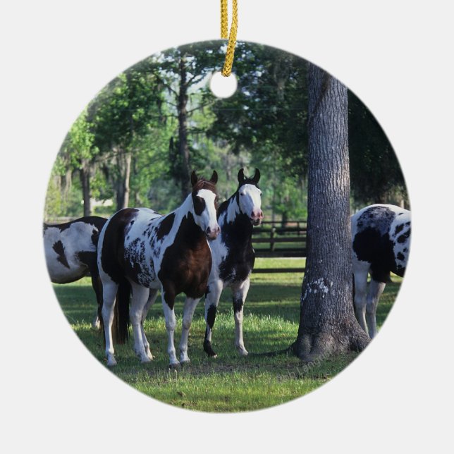 Ornamento De Cerâmica Pinte cavalos nas árvores (Frente)