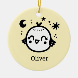 Ornamento De Cerâmica Pintinho alegre - Arte da Linha de Pássaros Kawaii