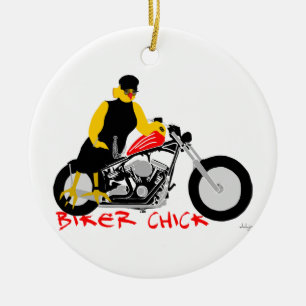 Ornamento De Cerâmica PINTINHO BIKER sentado em sua moto