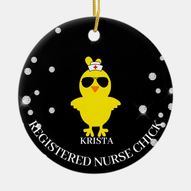 Ornamento De Cerâmica Pintinho de Enfermeiro Registrado da Glitter Perso (Frente)