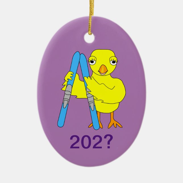 Ornamento De Cerâmica Pintinho de Esqui (Frente)