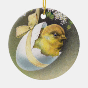 Ornamento De Cerâmica Pintinho na páscoa de suspensão do vintage da