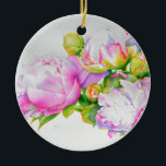 Ornamento De Cerâmica Pintor branco-rosa-esbelto-esbranquiçado<br><div class="desc">Esta pintura floral romântica de cor rosa e peônia branca dá-vos um sentimento de elegância clássica ao estilo do mundo antigo! Uma bela pintura de aquarela original de H Cooper. A imagem é personalizável e transferível para a década de 100 de produtos!</div>