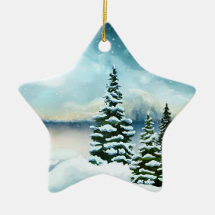 Ornamento De Cerâmica Pintor Cênico Winter Wonderland Watercolor