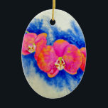 Ornamento De Cerâmica Pintor de orquídeas cor-de-rosa-laranja romântico<br><div class="desc">lindas flores tropicais cor-de-rosa. Pintor de orquídea rosa-romântico por H Cooper</div>