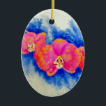 Ornamento De Cerâmica Pintor de orquídeas cor-de-rosa-laranja romântico<br><div class="desc">lindas flores tropicais cor-de-rosa. Pintor de orquídea rosa-romântico por H Cooper</div>