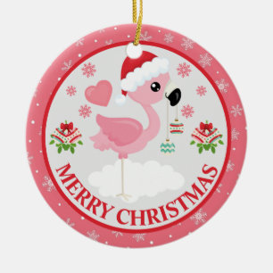 Ornamento De Cerâmica Pintos e vermelhos Flamingo Winter Mittens