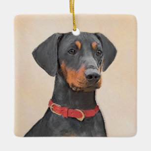 Ornamento De Cerâmica Pintura Alemã Pinscher Pintura Original Arte Anima