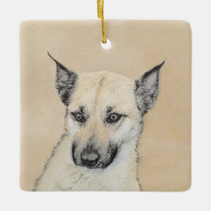 Ornamento De Cerâmica Pintura Chinook (Orelhas) - Arte Original para Cã