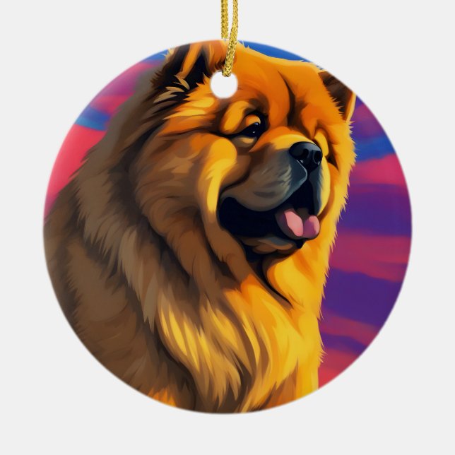 Ornamento De Cerâmica Pintura Chow Chow (Frente)