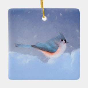 Ornamento De Cerâmica Pintura com Titmouse Tufado - Arte Cachorra Origin