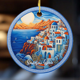 Ornamento De Cerâmica Pintura da Grécia Santorini | Viagem Art