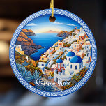 Ornamento De Cerâmica Pintura da Ilha da Grécia Santorini | Viagem Art<br><div class="desc">Pintura na Irlanda da Grécia Santorini | Ornamento cerâmico de viagem art. Personalize com seu próprio texto.</div>