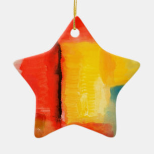 Ornamento De Cerâmica Pintura de Abstrato Amarelo Vermelho Moderno