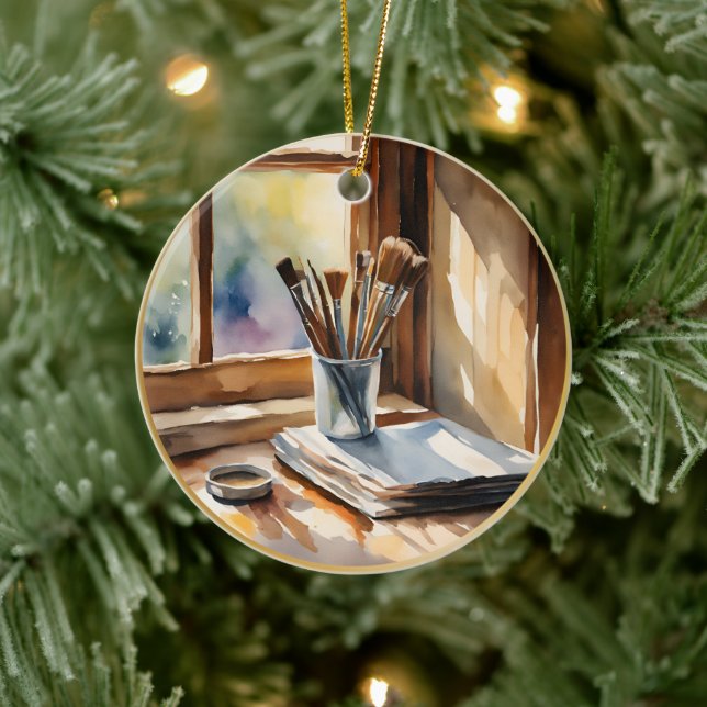 Ornamento De Cerâmica Pintura de Aquarela (Árvore)