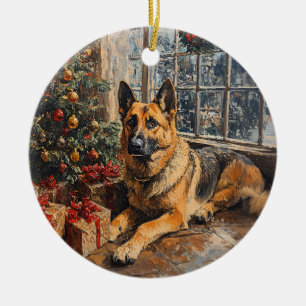 Ornamento De Cerâmica Pintura de Árvore de Natal german shepherd