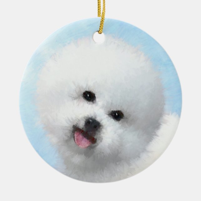 Ornamento De Cerâmica Pintura de Bichon Frise - Arte de Cachorro Origina (Frente)