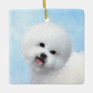 Ornamento De Cerâmica Pintura de Bichon Frise - Arte de Cachorro Origina