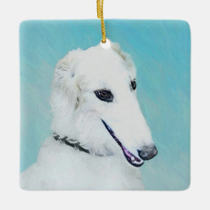 Ornamento De Cerâmica Pintura de Borzoi (branca) - Arte de Cão Original