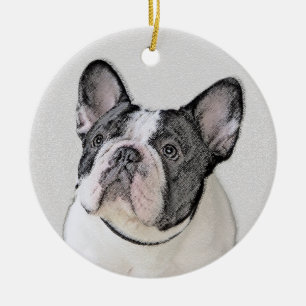 Ornamento De Cerâmica Pintura de Bulldog Francês (Brindle Pied) - Arte