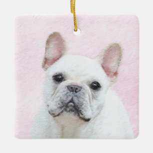 Ornamento De Cerâmica Pintura de Bulldog Francês (Cream/Branco) - Arte 