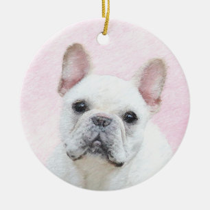 Ornamento De Cerâmica Pintura de Bulldog Francês (Cream/Branco) - Arte