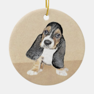 Ornamento De Cerâmica Pintura De Cachorro De Basset - Arte De Cão Origi