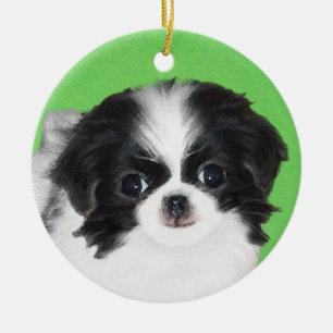 Ornamento De Cerâmica Pintura De Cachorro Japonês - Arte Original De Ca