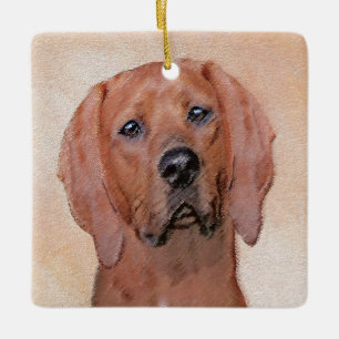Ornamento De Cerâmica Pintura De Cães Redbone - Arte De Cães Original