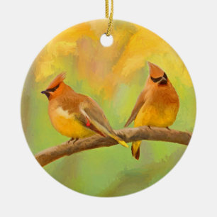 Ornamento De Cerâmica Pintura De Cedar Waxwing - Arte De Cachorro Origin