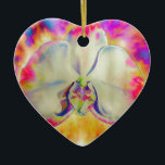 Ornamento De Cerâmica Pintura de cor d'água com orquídea abstrato românt<br><div class="desc">pintura aquosa,  no estilo abstrato tropical romântico,  de uma orquídea branca com fundo surreal rosa e laranja.</div>