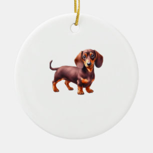 Ornamento De Cerâmica Pintura De Dachshund - Pintura De Aquarela De Cach