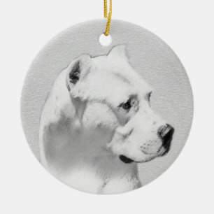 Ornamento De Cerâmica Pintura de Dogo Argentino - Arte Original de Cães