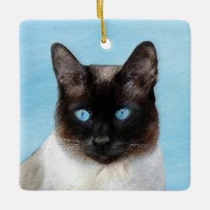 Ornamento De Cerâmica Pintura de Gatos Siameses - Arte de Gato Original 