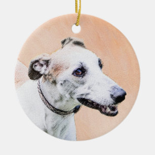 Ornamento De Cerâmica Pintura de Greyhound - Arte de Cachorro Original