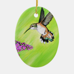 Ornamento De Cerâmica Pintura de Hummingbird e Lilac