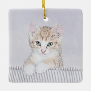 Ornamento De Cerâmica Pintura de Kitten Amarela - Arte Original para Gat