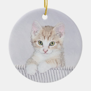 Ornamento De Cerâmica Pintura de Kitten Amarelo - Arte Original para Gat