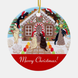 Ornamento De Cerâmica Pintura de Labradors da casa do pão do gengibre