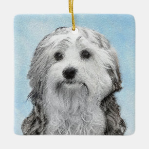 Ornamento De Cerâmica Pintura De Lowchen - Arte De Cachorro Original Bon