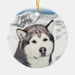 Ornamento De Cerâmica Pintura de Malamute no Alasca - Arte de Cachorro O