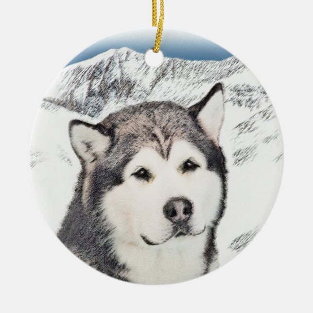 Ornamento De Cerâmica Pintura de Malamute no Alasca - Arte de Cachorro O (Frente)